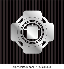 cooking pot icon inside silvery emblem