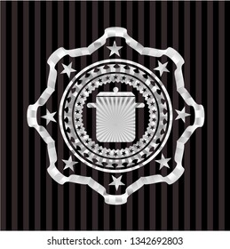 cooking pot icon inside silvery emblem or badge