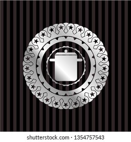 cooking pot icon inside silvery emblem