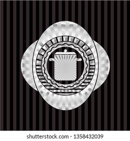 cooking pot icon inside silvery shiny badge