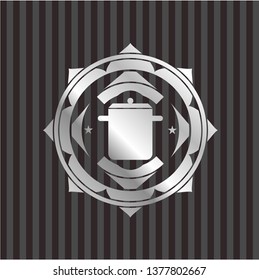 cooking pot icon inside silvery emblem