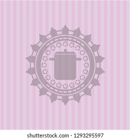 cooking pot icon inside vintage pink emblem