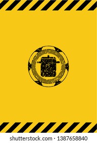 cooking pot icon inside warning sign, black grunge emblem. Vector Illustration. Detailed.