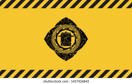 cooking pot icon inside warning sign, black grunge emblem. Vector Illustration. Detailed.