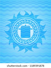 cooking pot icon inside water wave emblem.