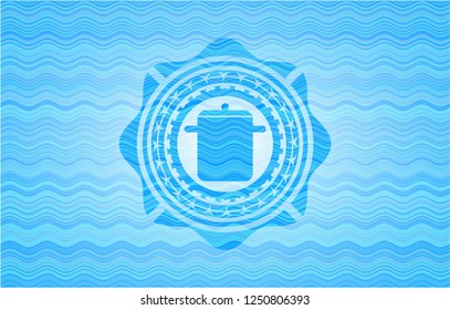 cooking pot icon inside water wave badge.