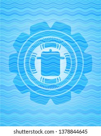 cooking pot icon inside water concept emblem.