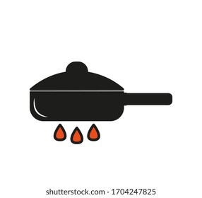 Cooking pot icon isolated on white background. Boil or stew food symbol. Orange circle button. vector 