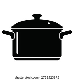 Icono de olla de cocina, utensilios de cocina, utensilios culinarios. Gráfico en blanco y negro para la preparación de alimentos y temas de cocina.