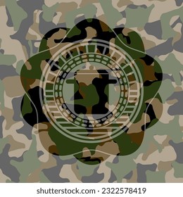 cooking pot icon on camouflage texture. 