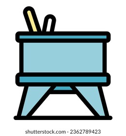 Cooking pot icon outline vector. Dip fondue. Bread food color flat