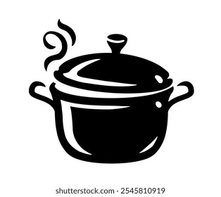 Cooking pot icon. Saucepan with steam symbol for restaurant or eatery menu. Vector illustration