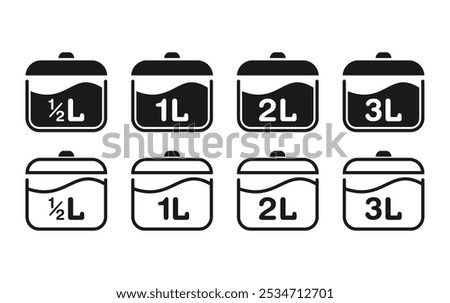 cooking pot icon set. Fluid volume in liters.fluid capacity concept. Vector illustration