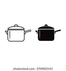 Kochtopf Icon Set Line Art und Silhouette Topf