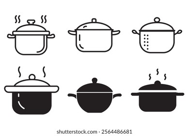 Cooking Pot Icon Set - Modern Kitchenware Illustrations