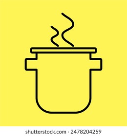 cooking pot icon simple, line vector isolated on yellow background. trendy and modern design