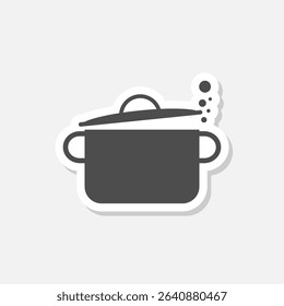 Cooking pot icon sticker isolated on gray background
