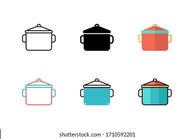 cooking pot icon vector illustration with different style design. isolated on white background