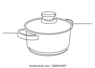 Kochen Pot Symbol Vektorgrafik auf weißem Hintergrund. Durchgehende Zeilenzeichnung.