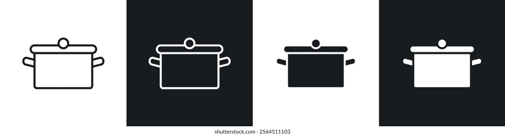 Cooking pot icons collection in black filled and line style.