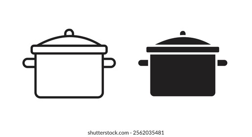 Cooking pot icons in flat and line style set.