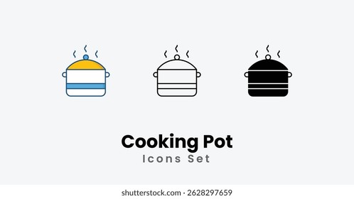 Cooking Pot Icons thin line and glyph vector icon stock illustration