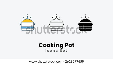 Cooking Pot Icons thin line and glyph vector icon stock illustration