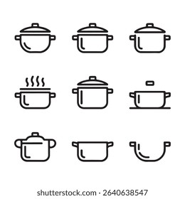 Cooking Pot and Kitchen Cookware Icons Set. Set of Line Art Illustrations of Cooking Pots and Pans
