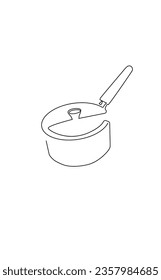 Cooking pot.  Kitchen poster. Continuous line drawing art. Vector illustration.