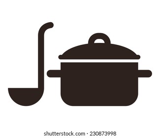 Cooking pot and ladle isolated on white background