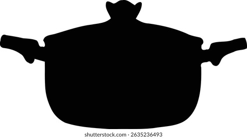 Cooking Pot with Lid Black Silhouette Vector Icon for Kitchen and Food Preparation


