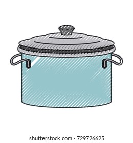 cooking pot with lid colored crayon silhouette vector illustration
