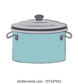cooking pot with lid colorful blurred contour vector illustration