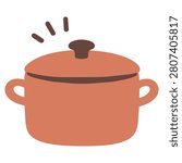 Cooking pot with lid pastel flat illustration isolated on white background. Minimal vector-style kitchen cookware icon with soft rounded shapes and handles for cooking, home kitchen, sticker, logo, and clipart design.