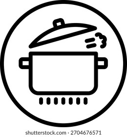 Kochtopf Linie Symbol — Kochen Dampf und Feuer Symbol für Küche und warme Lebensmittelzubereitung