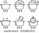 Cooking pot line icon set of vector