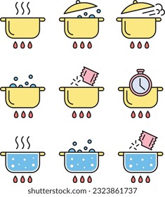 Cooking pot line icon set of vector