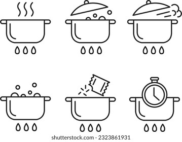 Cooking pot line icon set of vector - Shutterstock ID 2323861931