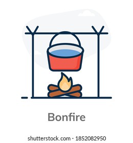 Cooking Pot On Bonfire Depicting Outdoor Cooking Icon