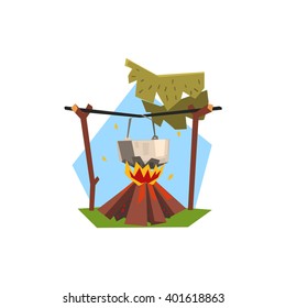 Pota De Cocina En Vector Llanto De Fogata Ilustración Colorida En Estilo Geométrico Primitivo Aislado En Fondo Blanco