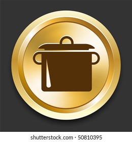 Cooking Pot on Golden Internet Button Original Illustration