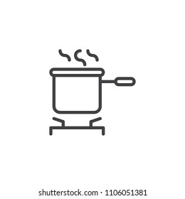 Cooking pot on stove outline icon. linear style sign for mobile concept and web design. Saucepan on the stove simple line vector icon. Symbol, logo illustration. Pixel perfect vector graphics