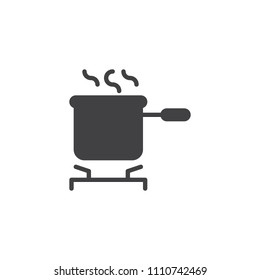 Cooking pot on stove vector icon. filled flat sign for mobile concept and web design. Saucepan on the stove simple solid icon. Symbol, logo illustration. Pixel perfect vector graphics