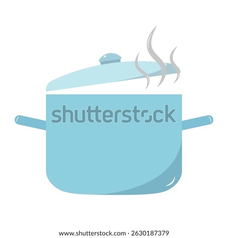 Cooking Pot with Open Lid and Steam Vector Illustration. A culinary cooking pot with an open lid and visible steam rising from inside. The pot has two side handles.