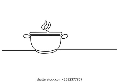 cooking pot outline drawing illustration. one continuous line drawing of Kitchen equipment.