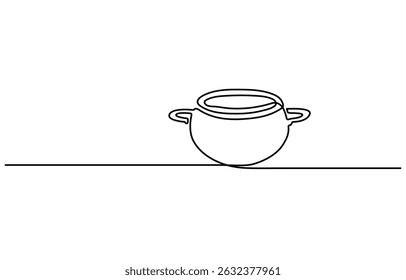 cooking pot outline drawing illustration. one continuous line drawing of Kitchen equipment.