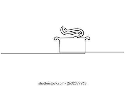 cooking pot outline drawing illustration. one continuous line drawing of Kitchen equipment.