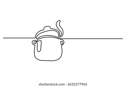 cooking pot outline drawing illustration. one continuous line drawing of Kitchen equipment.