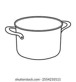 Cooking Pot Outline Vector Illustration. The pot features a rounded body with smooth contours and two curved handles symmetrically positioned on either side.