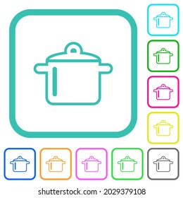 Cooking pot outline vivid colored flat icons in curved borders on white background